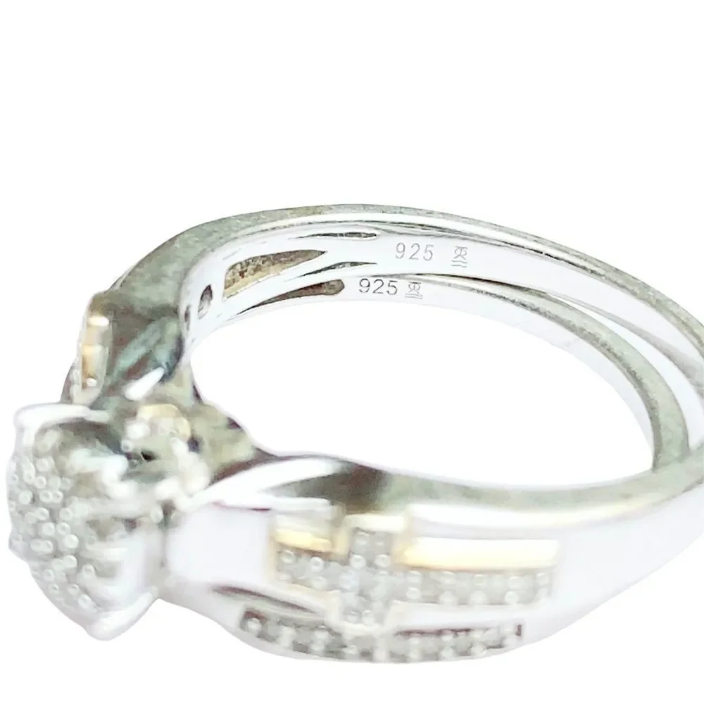 Bridal Set Wedding Engagement Cross Round Diamond Ring Sz 6.75